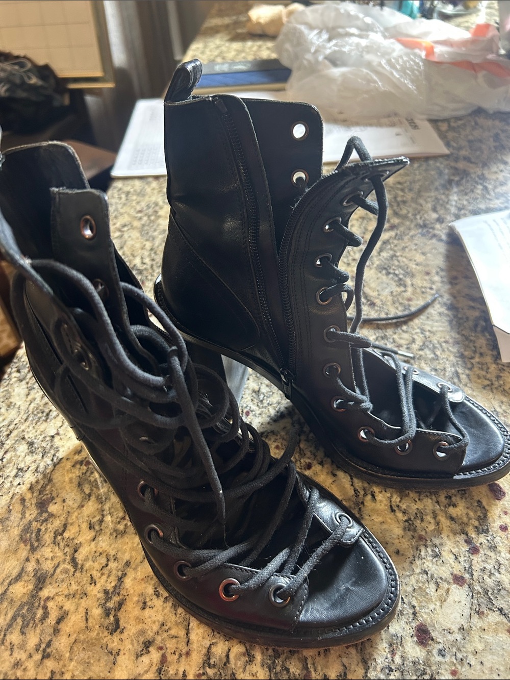 Ann Demeulemeester Women's Black Lace-Up Ankle Boots 38 RARE!